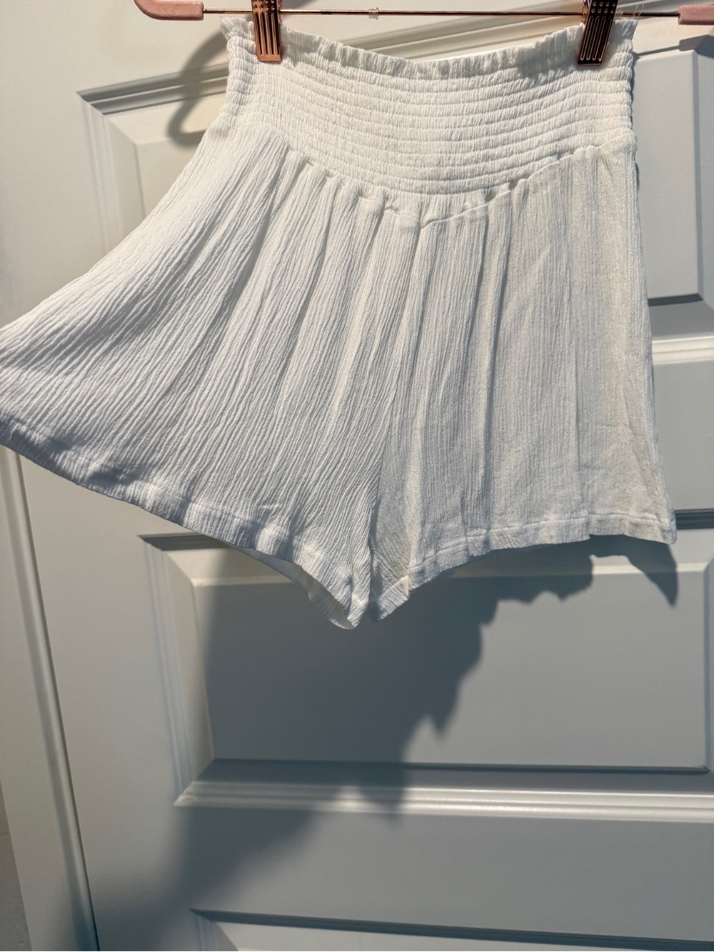 Women's High-Waist White Textured Swimsuit Cover-Up Shorts - Picture 3 of 8